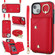 iPhone 14 Zipper Card Bag Phone Case with Dual Lanyard - Red