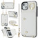iPhone 14 Zipper Card Bag Phone Case with Dual Lanyard - White