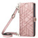 iPhone 14 Geometric Zipper Wallet Side Buckle Leather Phone Case with Crossbody Lanyard - Pink