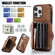 iPhone 14 Zipper RFID Card Slot Phone Case with Short Lanyard - Brown