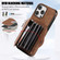 iPhone 14 Zipper RFID Card Slot Phone Case with Short Lanyard - Brown