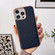 iPhone 14 Nano Electroplating Cross Texture Genuine Leather Phone Case - Blue