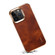 iPhone 14 Denior Oil Wax Cowhide Plating Phone Case - Brown