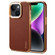 iPhone 14 Denior Cowhide Leather Plating Phone Case - Brown