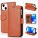 iPhone 14 Microfiber Zipper Leather Phone Case - Brown