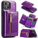 iPhone 14 DG.MING M3 Series Glitter Powder Card Bag Leather Case - Dark Purple