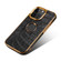 iPhone 14 Denior Crocodile Texture Genuine Leather Electroplating Phone Case - Black