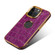 iPhone 14 Denior Crocodile Texture Genuine Leather Electroplating Phone Case - Purple
