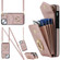 iPhone 14 Rhombic Texture Card Bag Phone Case with Long Lanyard - Rose Gold