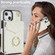 iPhone 14 Rhombic Texture Card Bag Phone Case with Long Lanyard - White