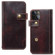 iPhone 14 Denior Oil Wax Cowhide DK Magnetic Button Leather Phone Case - Dark Red