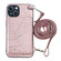 iPhone 14 Plus Crocodile Texture Lanyard Card Slot Phone Case - Rose Gold