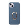 iPhone 14 Plus Ring Holder Litchi Texture Genuine Leather Phone Case - Blue