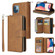 iPhone 14 Plus 9 Card Slots Zipper Wallet Bag Leather Phone Case  - Brown