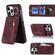 iPhone 13 Pro Max Retro Ring and Zipper RFID Card Slot Phone Case - Wine Red