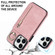 iPhone 13 Pro Max Retro Ring and Zipper RFID Card Slot Phone Case - Pink