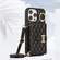 iPhone 13 Pro Max Horizontal Card Bag Ring Holder Phone Case with Dual Lanyard - Black