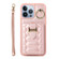 iPhone 13 Pro Max Vertical Card Bag Ring Holder Phone Case with Dual Lanyard - Rose Gold