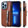 iPhone 13 Pro Solid Color Double Buckle Zipper Shockproof Phone Case  - Brown