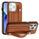 iPhone 13 Pro Shockproof Leather Phone Case with Wrist Strap - Brown