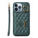 iPhone 13 Pro Horizontal Card Bag Ring Holder Phone Case with Dual Lanyard - Dark Green