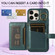 iPhone 13 Pro Horizontal Card Bag Ring Holder Phone Case with Dual Lanyard - Dark Green