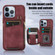 iPhone 13 Pro Zipper Card Bag Back Cover Phone Case - Wine Red