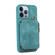iPhone 13 Pro Zipper Card Bag Back Cover Phone Case - Turquoise
