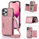 iPhone 13 Pro Three-fold RFID Leather Phone Case with Lanyard - Rose Gold