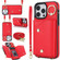 iPhone 13 Pro Zipper Card Bag Phone Case with Dual Lanyard - Red