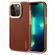 iPhone 13 Pro Denior Cowhide Leather Plating Phone Case - Brown