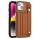 iPhone 13 Shockproof Leather Phone Case with Wrist Strap - Brown