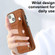 iPhone 13 Shockproof Leather Phone Case with Wrist Strap - Brown