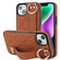 iPhone 13 Non-slip Full Coverage Ring PU Phone Case with Wristband - Brown