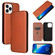 iPhone 13 Carbon Fiber Texture Horizontal Flip TPU + PC + PU Leather Case with Card Slot - Brown