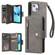 iPhone 13 Rivet Buckle 9 Cards Three Fold Leather Phone Case - Grey