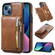 iPhone 13 Zipper Wallet Bag PU Back Cover Shockrpoof Phone Case with Holder & Card Slots & Wallet - Brown