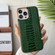 iPhone 13 Genuine Leather Pinshang Series Nano Electroplating Phone Case - Green