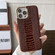 iPhone 13 Genuine Leather Pinshang Series Nano Electroplating Phone Case - Coffee
