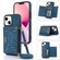 iPhone 13 Three-fold RFID Leather Phone Case with Lanyard - Blue