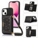 iPhone 13 Three-fold RFID Leather Phone Case with Lanyard - Black
