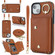 iPhone 13 Zipper Card Bag Phone Case with Dual Lanyard - Brown