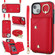 iPhone 13 Zipper Card Bag Phone Case with Dual Lanyard - Red