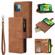 iPhone 13 Multifunctional Phone Leather Case with Card Slot & Holder & Zipper Wallet & Photo Frame - Brown