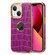 iPhone 13 Denior Crocodile Texture Genuine Leather Electroplating Phone Case - Purple