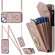 iPhone 13 Rhombic Texture Card Bag Phone Case with Long Lanyard - Rose Gold