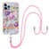 iPhone 15 Pro Max Flowers and Plants Series IMD TPU Phone Case with Lanyard - Purple Peony