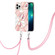 iPhone 15 Pro Max Electroplating Splicing Marble Flower Pattern TPU Shockproof Case with Lanyard - Pink Flower