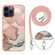 iPhone 15 Pro Max Electroplating Marble Dual-side IMD Phone Case with Lanyard - Rose Gold 015