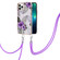 iPhone 15 Pro Max Electroplating Pattern IMD TPU Shockproof Case with Neck Lanyard - Purple Flower